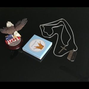 STAINLESS STEEL MENS cross Necklace DogTag pendant